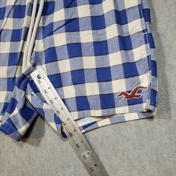 Hollister Shorts Mens Small Blue Check Bermuda Logo High Waist Drawstring - Picture 6 of 10